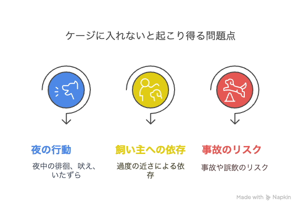 犬を寝る時にケージに入れないと起こりうる問題点