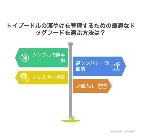 トイプードルの涙やけ対策として、ドッグフードを選ぶ際のポイント
